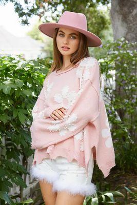 Oversized pearl floral sweater perfect for fall