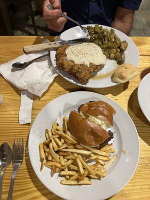 Single Burger and Chicken Fried Steak.