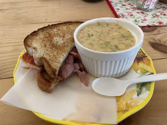 Italian sandwich with broccoli cheddar soup