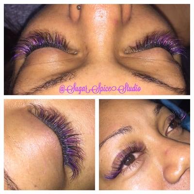 This client that started out with a Hybrid set, both classic lashes & 3D color lashes & now just has 3D lashes with multicolored 3D lashes.