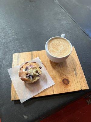 Blueberry muffin and latte