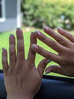 Nails done french tips. My technician the best. moment we went in, customer service was great. Highly recommend. Street parking available.