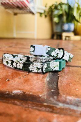 Cotton Dog Collars in Green Floral by Little Barks Boutique