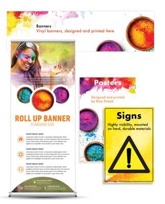 Large format printing and mounting on pop up banners, foam core, aluminum, and more for signs.