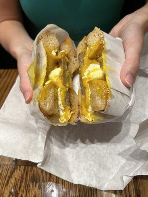 Sausage, egg, and cheese on sesame