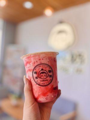 Rosy strawberry yogurt