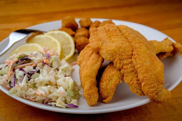 3 PC Catfish  Cole Slaw & Fried Okea