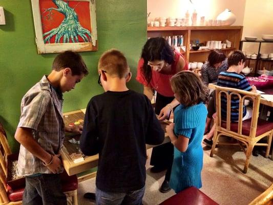 One of our fabulous instructors, Lily Russo, working on the mosaic "Elephant Table."