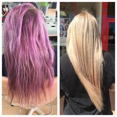 Before and After, Purple back to blonde.