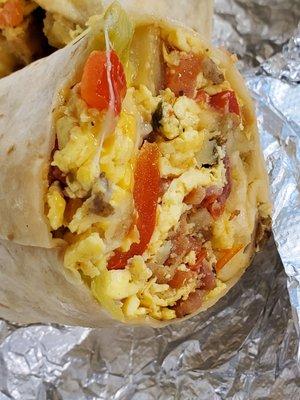 Bacon, egg, and cheese breakfast burrito.