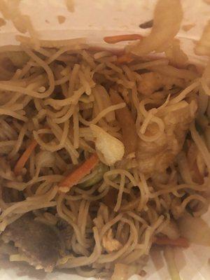 Mei fun isn't described well on the menu. It's rice noodles with brown sauce, onions, cabbage , carrots , and a meat of your choice.