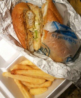 Fish sandwich with fries.