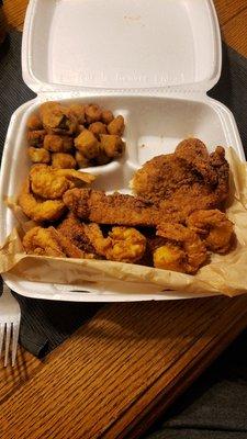 Shrimp and Fish Basket with the wrong side (fried okra)