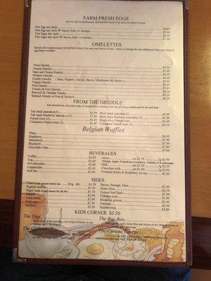 Breakfast menu back