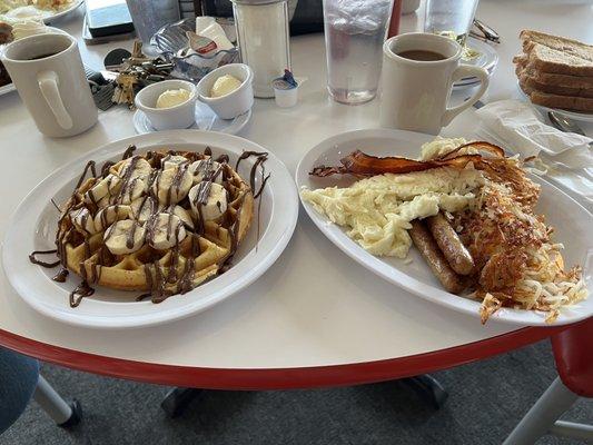 Banana and Nutella Waffle Top of the Morning Platter (add bacon)