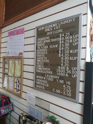 Price board as of March 2017