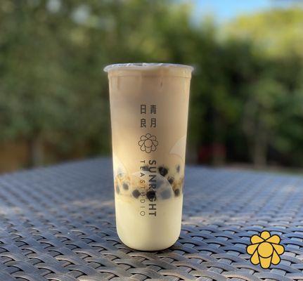 Cream pudding milk tea with brown sugar boba