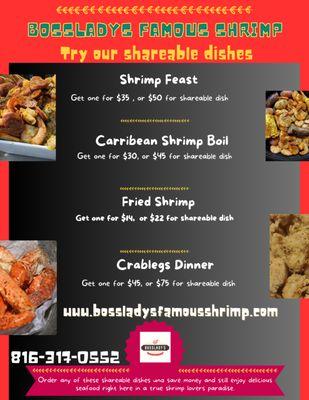 Try our shareables right here at Bossladys Famous Shrimp