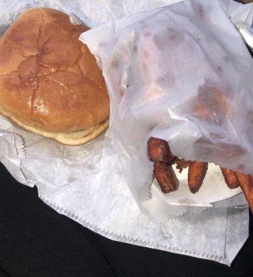 Cheese burger and sweet potatoes fries