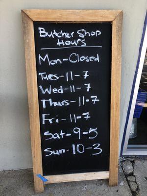 3/6/24 Butcher Shop Hours