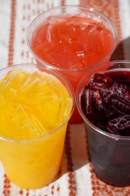 Agua frescas freshly made daily with natural, whole fruit for a refreshing and authentic taste.