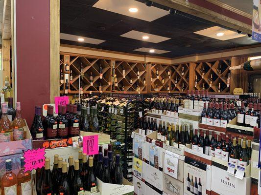 A whole wine section, very organized. Great prices