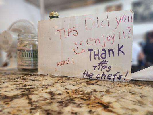 Reminder to tip the chefs too!