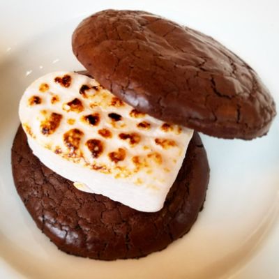 Brownie cookie with heart shaped marshmallow