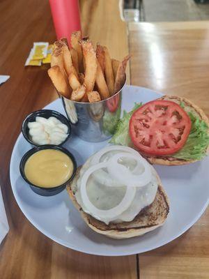 "Special" hamburger and fries