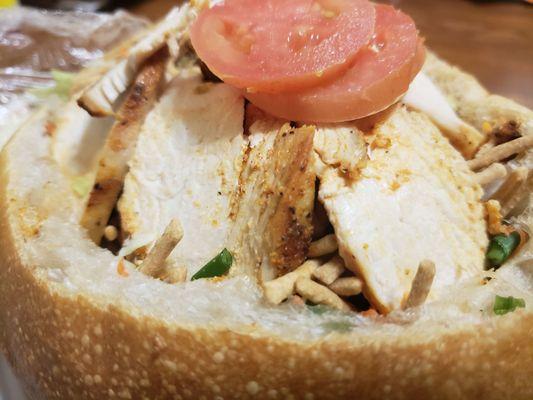 Chicken salad bread bowl from UberEats