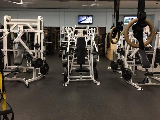 Plate loaded chest machines for wide, incline, and decline pressing. You can hear angels singing when you use them.