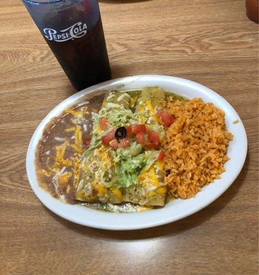 Enchiladas rice and beans