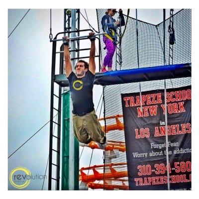 Here's one of our clients @eyecannon getting in an amazing workout by doing some trapeze acts!! #RevSportLA is everywhere!!