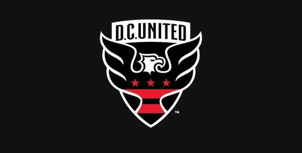 DC United's current black, white and red logo.