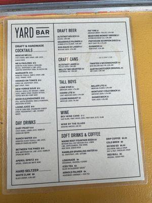 Drink menu