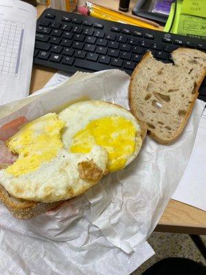 Sourdough breakfast sandwich one is my bite the other is NOT!!!!