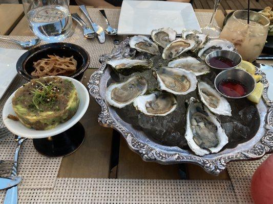 Appetizers (Yellow Fin Tuna Tartare, Chilled Nobscussett Oysters)