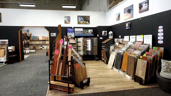 Many styles of hard surface in stock including Laminate, Luxury Vinyl plank, and hardwood.