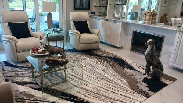 A custom 9' x 12' handmade rug, hand-carved in a high/low fashion, and made of a combination of wool and bamboo silk.