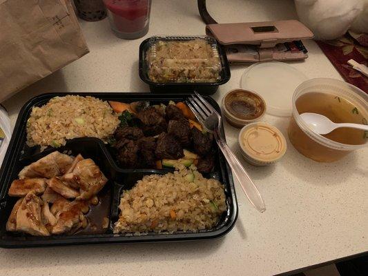 Chicken and Steak Hibachi with extra fried rice