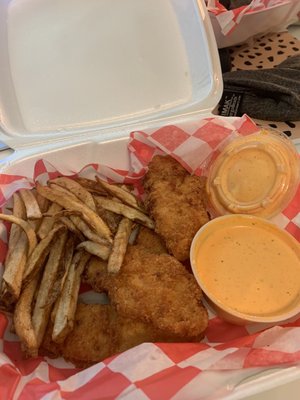 Chicken Tenders w/ fries & hot ranch for dipping