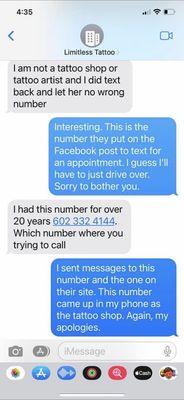 Their business number claiming to be the wrong number