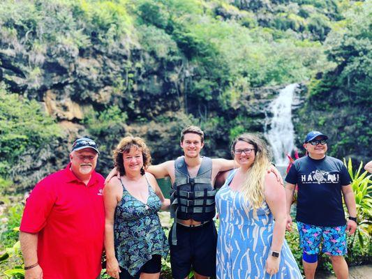 Family waterfall swim