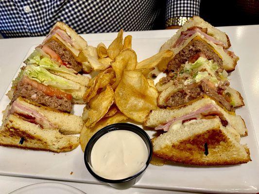 Club burger and house made chips