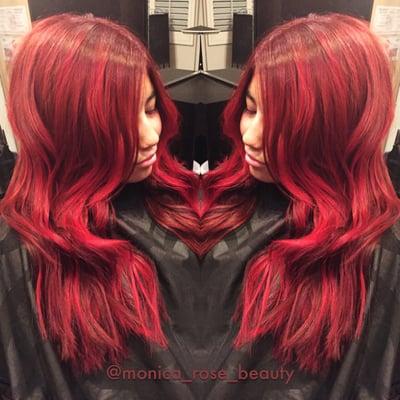 Cherry Red balayage by Monica