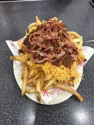 Chili cheese fries ($6.95) with bacon on top