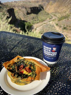 Veggie quiche & honey latte.