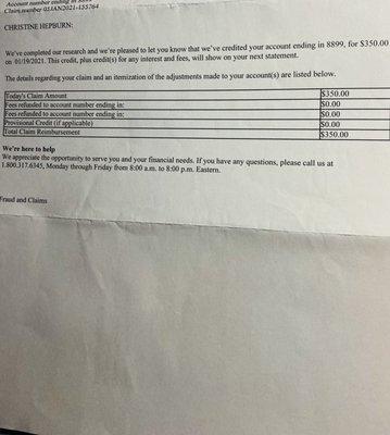 Mail Received money from Bank Of America telling me that they will not help me