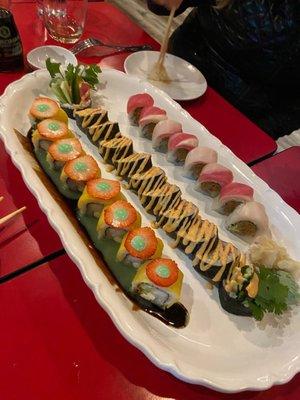 From left to right: the tropical roll (special), party roll, and the tuna 3way