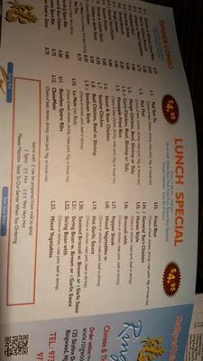 Lunch menu